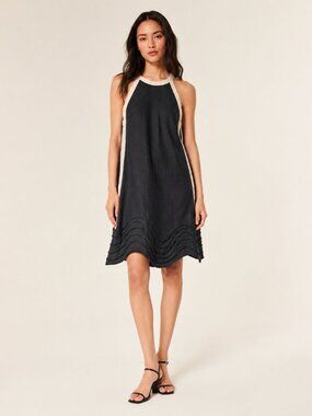 3.1 Phillip Lim Black & Ivory Halter A-Line Dress Size 2 Wave Hem 0773